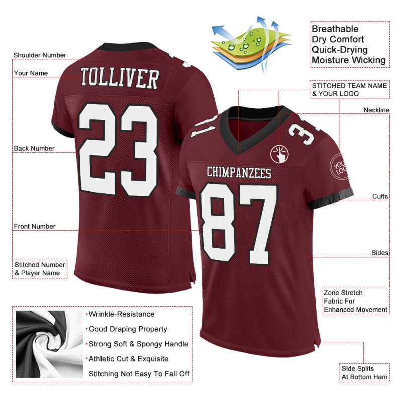 Personalized Authentic Football Jersey - Burgundy White-Black Mesh Design Personalized Burgundy White-Black Mesh Authentic