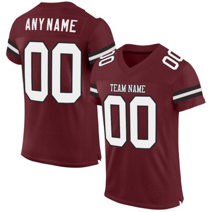 Custom Name Number Football Jersey, Personalized Burgundy White-Black Mesh Authentic Design Personalized Burgundy White-Black
