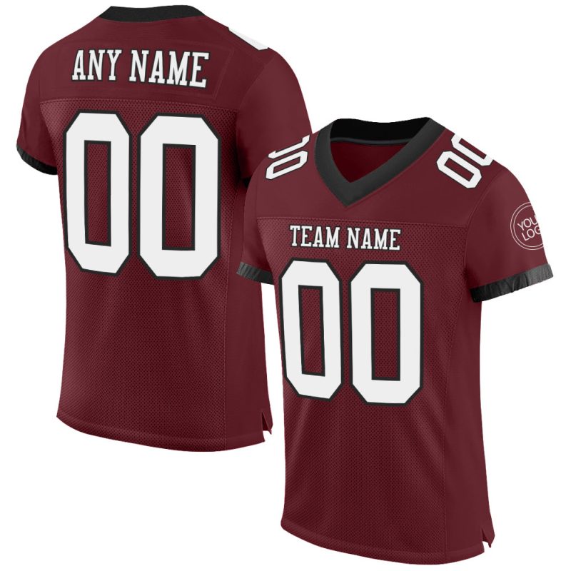 Personalized Authentic Football Jersey - Burgundy White-Black Mesh Design Personalized Burgundy White-Black Mesh Authentic