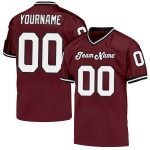 Custom Throwback Football Jersey with Personalized Name and Number, Burgundy White-Black Mesh, Authentic Team Gear Personalized