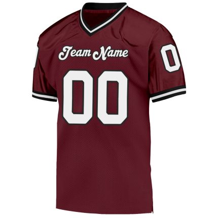 Personalized Burgundy Black White Throwback Football Jersey Mesh Design Personalized Burgundy White-Black Mesh Throwback