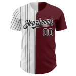 Custom Split Fashion Baseball Jersey with Personalized Name & Number - Burgundy White-Black Pinstripe Design Personalized