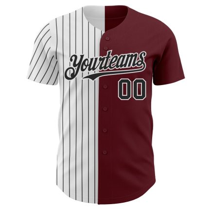 Personalized Burgundy White Black Pinstripe Fashion Baseball Jersey for Men Personalized Burgundy White-Black Pinstripe Split