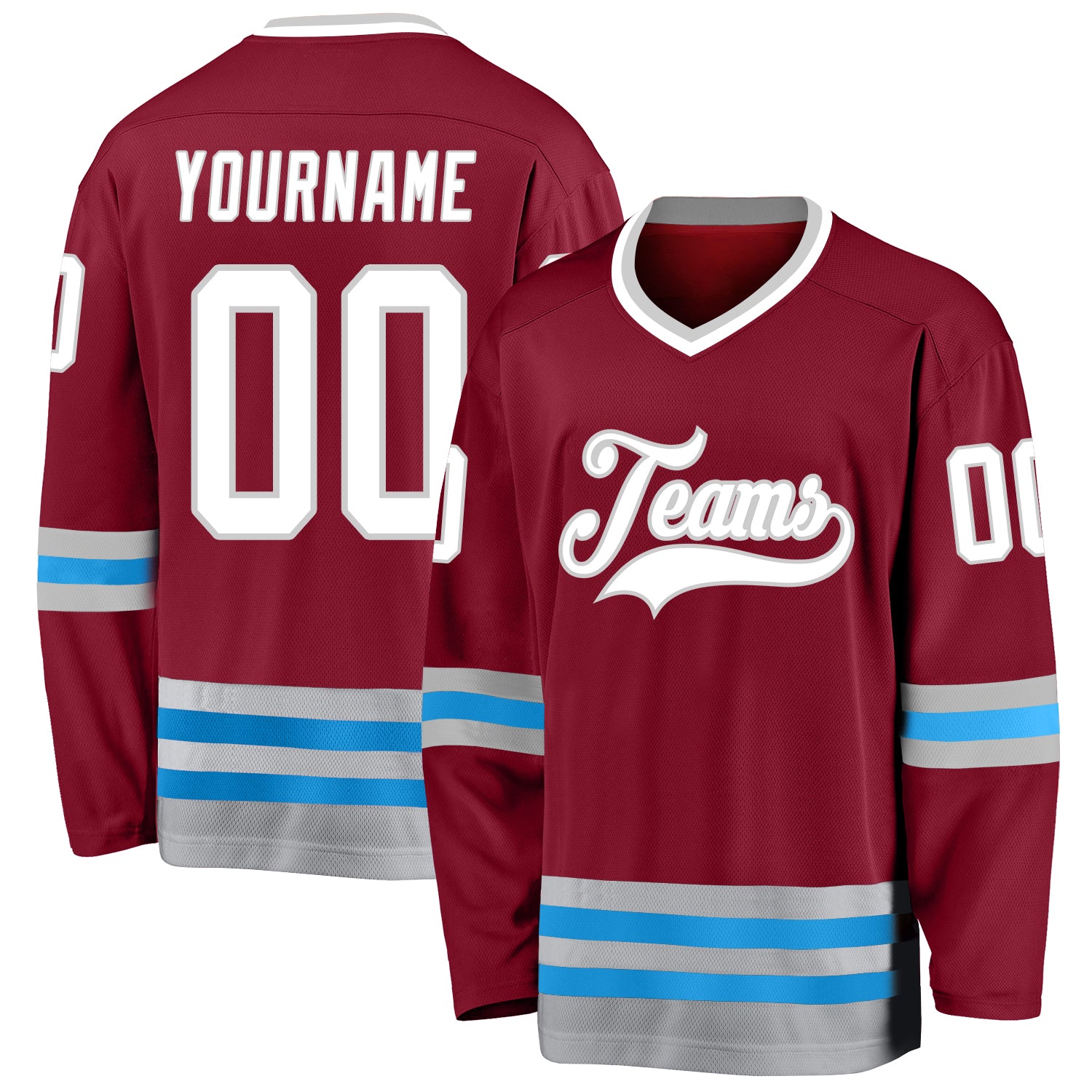 Custom Name and Number Hockey Jersey in Burgundy White-Blue - Personalized Team Jersey Personalized Burgundy White-Blue Hockey