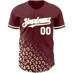 Custom Leopard Print Baseball Jersey - Personalized Burgundy White-Cream 3D Pattern Design with Name and Number Personalized