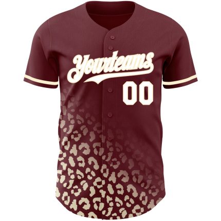 Custom Leopard Print Baseball Jersey - Personalized Burgundy White-Cream 3D Pattern Design with Name and Number Personalized