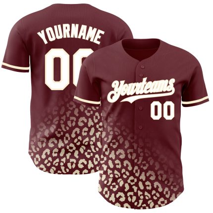 Custom Leopard Print Baseball Jersey - Personalized Burgundy White-Cream 3D Pattern Design with Name and Number Personalized