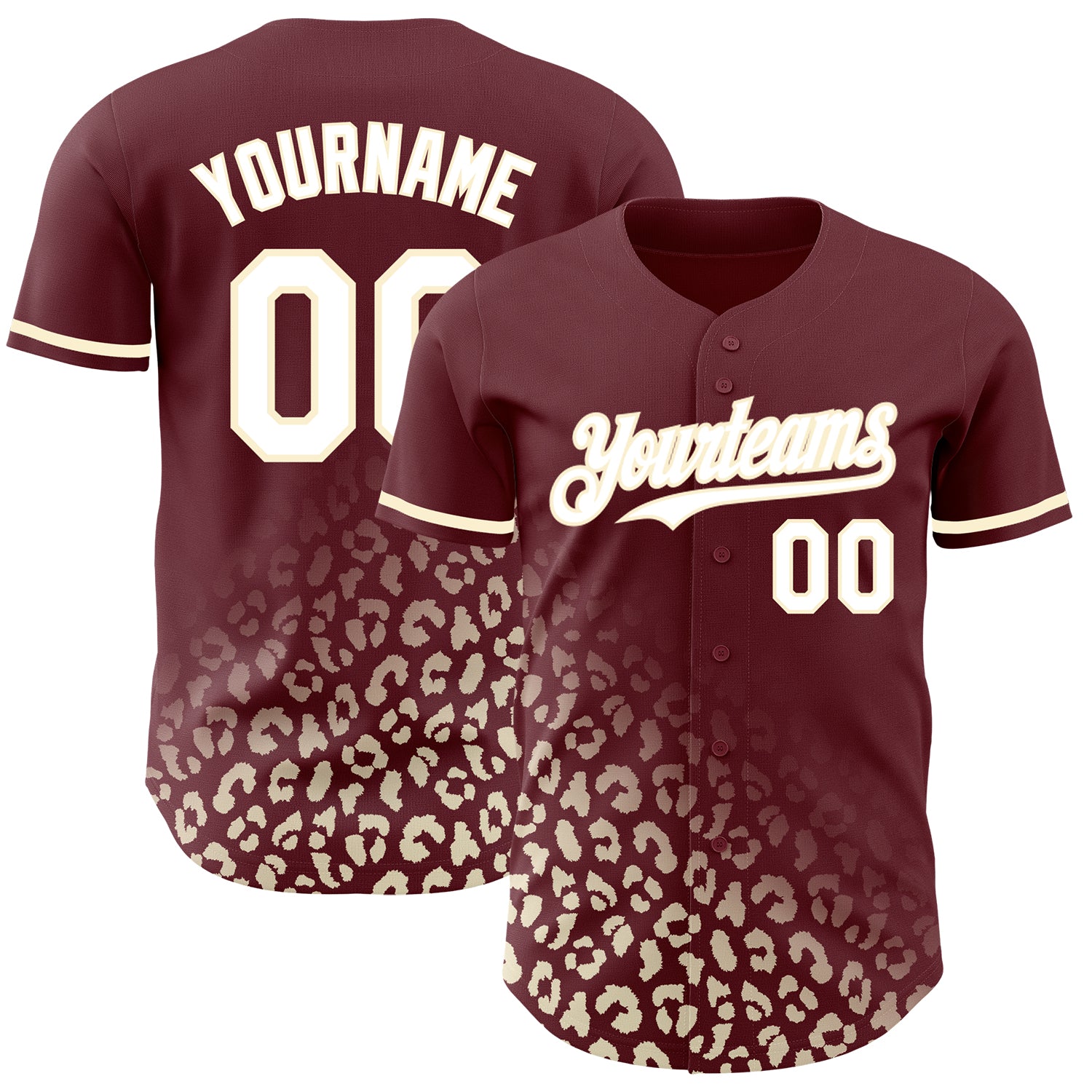 Custom Leopard Print Baseball Jersey - Personalized Burgundy White-Cream 3D Pattern Design with Name and Number Personalized