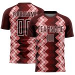 Personalized Burgundy White Geometric Soccer Uniform Jersey - Custom Sublimation Jersey Personalized Burgundy White Geometric