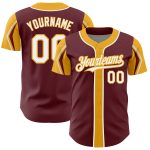 Personalized Baseball Jersey with Custom Name & Number in Burgundy and White-Gold, 3 Arm Shapes Available Personalized Burgundy