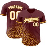 Personalized 3D Leopard Print Fade Burgundy White Gold Fashion Baseball Jersey Personalized Burgundy White-Gold 3D Leopard