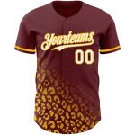 Custom Leopard Print Baseball Jersey with 3D Pattern, Personalized Burgundy and White-Gold Design, Team Name and Number Personalized