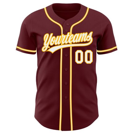 Custom Name and Number Burgundy White-Gold Authentic Baseball Jersey - Personalized Team Gear Personalized Burgundy White-Gold