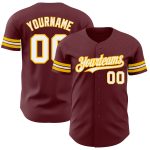 Custom Burgundy White Gold Baseball Jersey for Personalized Sports Gear Personalized Burgundy White-Gold Baseball Jersey