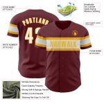 Custom Burgundy Baseball Jersey with White-Gold Accents - Perfect for Team or Personal Use Personalized Burgundy White-Gold