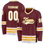 Custom Burgundy and White-Gold Hockey Jersey - Personalized Design for Fans Personalized Burgundy White-Gold Hockey Jersey