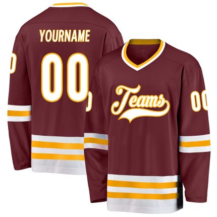 Custom Burgundy and White-Gold Hockey Jersey - Personalized Design for Fans Personalized Burgundy White-Gold Hockey Jersey
