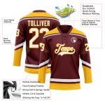 Custom Name and Number Burgundy White-Gold Hockey Lace Neck Jersey - Personalized Team Apparel Personalized Burgundy White-Gold