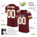 Customizable Burgundy White Gold Football Jersey - Authentic Mesh Design Personalized Burgundy White-Gold Mesh Authentic