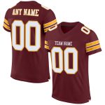 Custom Name and Number Football Jersey - Personalized Burgundy White-Gold Authentic Mesh Team Jersey Personalized Burgundy