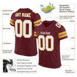 Custom Name and Number Football Jersey - Personalized Burgundy White-Gold Authentic Mesh Team Jersey Personalized Burgundy