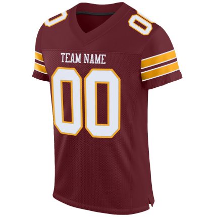 Custom Name and Number Football Jersey - Personalized Burgundy White-Gold Authentic Mesh Team Jersey Personalized Burgundy