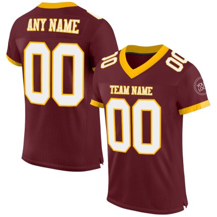 Personalized Burgundy White Gold Football Jersey for Men Women Kids - Custom Mesh Jersey 3 Personalized Burgundy White-Gold