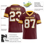 Personalized Football Jersey in Burgundy White-Gold Mesh for Men, Women, and Kids - Customizable Size 4 Personalized Burgundy