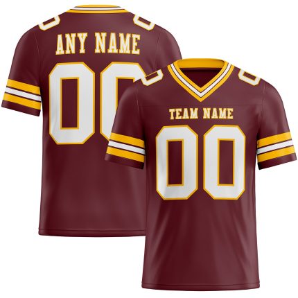 Personalized Football Jersey in Burgundy White-Gold Mesh for Men, Women, and Kids - Customizable Size 4 Personalized Burgundy