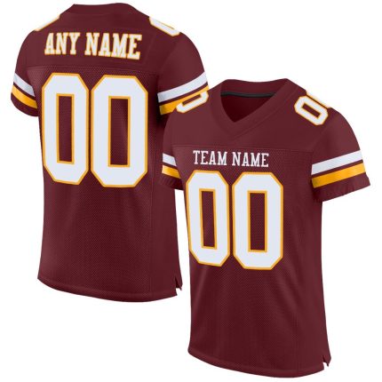 Personalized Burgundy White Gold Football Jersey Mesh Design for Men and Women Personalized Burgundy White-Gold Mesh Football