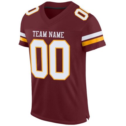 Personalized Burgundy White Gold Football Jersey Mesh Design for Men and Women Personalized Burgundy White-Gold Mesh Football