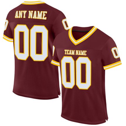 Personalized Throwback Football Jersey in Burgundy and White-Gold Mesh for Custom Style Personalized Burgundy White-Gold