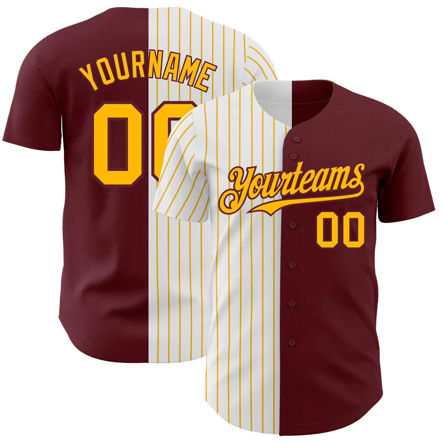 Personalized Baseball Jersey Custom Name Number Burgundy White-Gold Pinstripe Authentic Split Fashion Personalized Burgundy