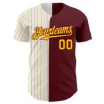 Personalized Baseball Jersey Custom Name Number Burgundy White-Gold Pinstripe Authentic Split Fashion Personalized Burgundy