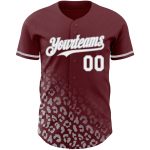Personalized 3D Leopard Print Baseball Jersey in Burgundy White-Gray Fade Design Personalized Burgundy White-Gray 3D Leopard