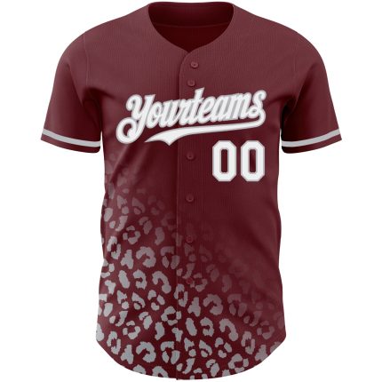 Custom Leopard Print Baseball Jersey with Burgundy White-Gray 3D Design | Authentic Team Jerseys with Personalized Name & Number