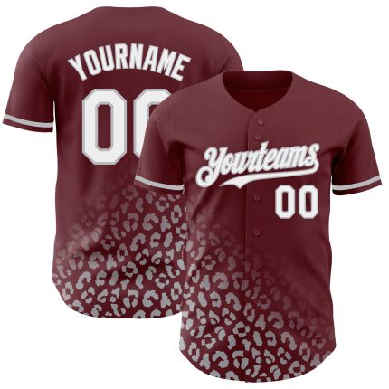 Custom Leopard Print Baseball Jersey with Burgundy White-Gray 3D Design | Authentic Team Jerseys with Personalized Name & Number