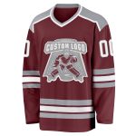 Personalized Burgundy White Gray Hockey Jersey for Men and Women Personalized Burgundy White-Gray Hockey Jersey
