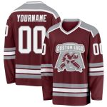 Personalized Burgundy White Gray Hockey Jersey for Men and Women Personalized Burgundy White-Gray Hockey Jersey
