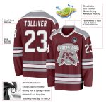 Personalized Burgundy White Gray Hockey Jersey for Men and Women Personalized Burgundy White-Gray Hockey Jersey