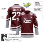 Personalized Hockey Jersey in Burgundy and White-Gray Lace Neck Design Personalized Burgundy White-Gray Hockey Lace Neck