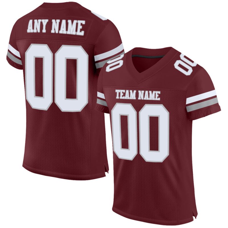 Personalized Burgundy White Gray Authentic Football Jersey Mesh Design Personalized Burgundy White-Gray Mesh Authentic Football