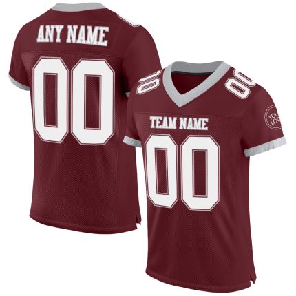 Custom Name and Number Authentic Football Jersey - Personalized Burgundy White-Gray Mesh Team Jersey Personalized Burgundy