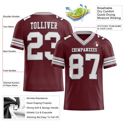 Custom Burgundy White Gray Mesh Football Jersey - Personalized Team Jersey 3 Personalized Burgundy White-Gray Mesh Football
