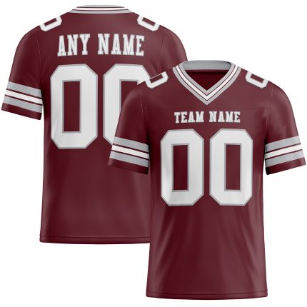 Custom Burgundy White Gray Mesh Football Jersey - Personalized Team Jersey 3 Personalized Burgundy White-Gray Mesh Football