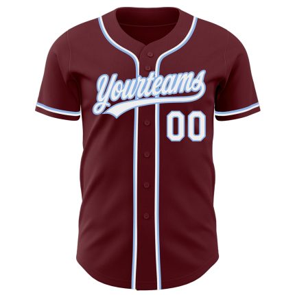 Custom Authentic Baseball Jersey with Personalized Name & Number - Burgundy and Light Blue Team Jersey Personalized Burgundy