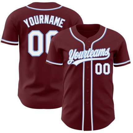 Custom Authentic Baseball Jersey with Personalized Name & Number - Burgundy and Light Blue Team Jersey Personalized Burgundy