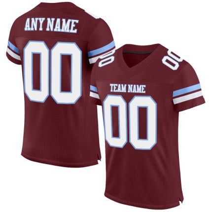 Custom Name and Number Authentic Football Jersey - Personalized Burgundy & Light Blue Mesh Team Jersey Personalized Burgundy
