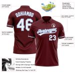 Personalized Performance Golf Polo Shirt in Burgundy and Light Blue Personalized Burgundy White-Light Blue Performance Vapor