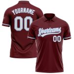 Custom Name and Number Performance Golf Polo Shirt - Personalized Burgundy White Light Blue Personalized Burgundy White-Light